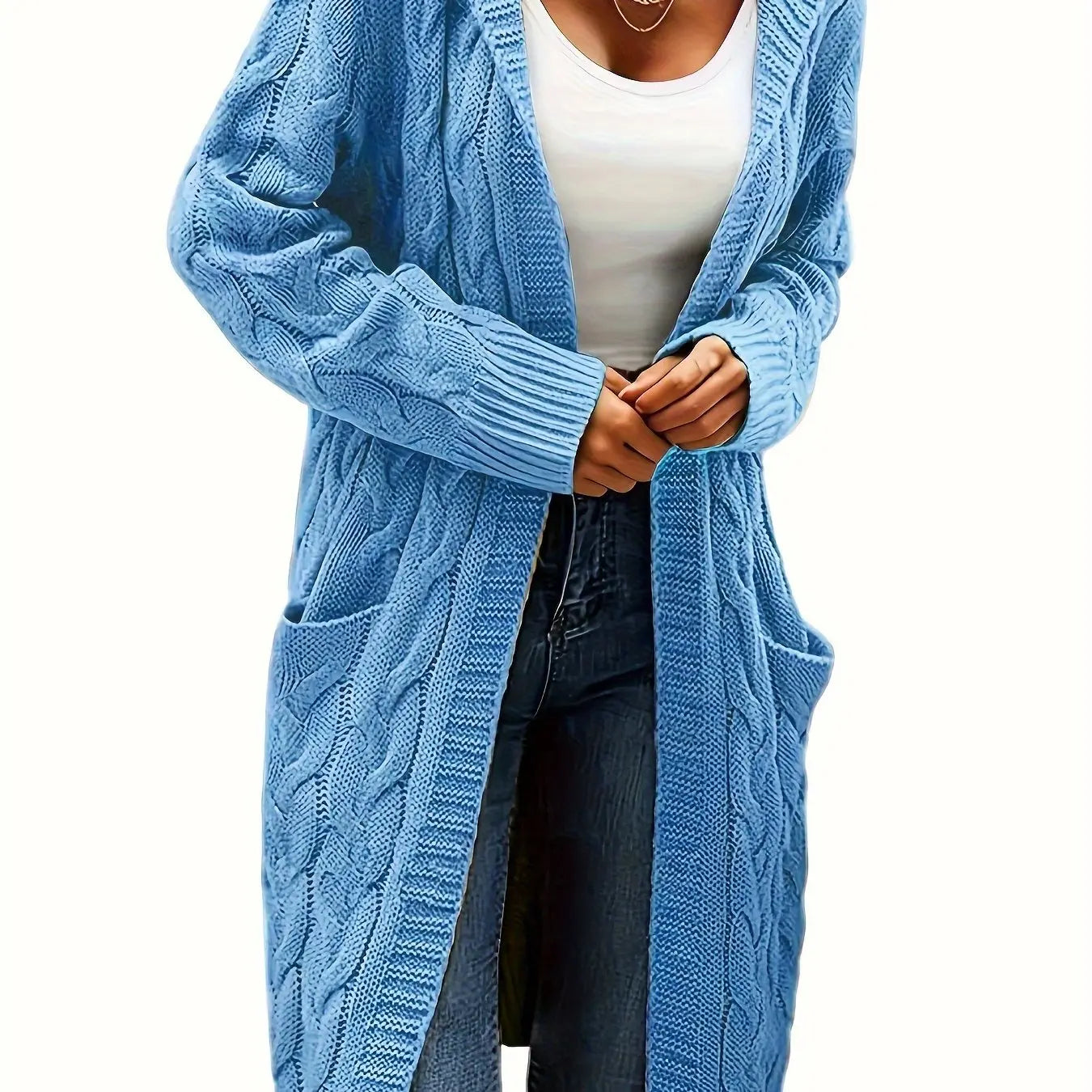 Cozy Open Front Winter Cardigan with Pockets