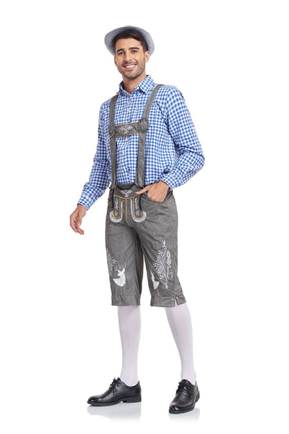 Men's Classic Leather Plaid Lederhose Festival Outfit