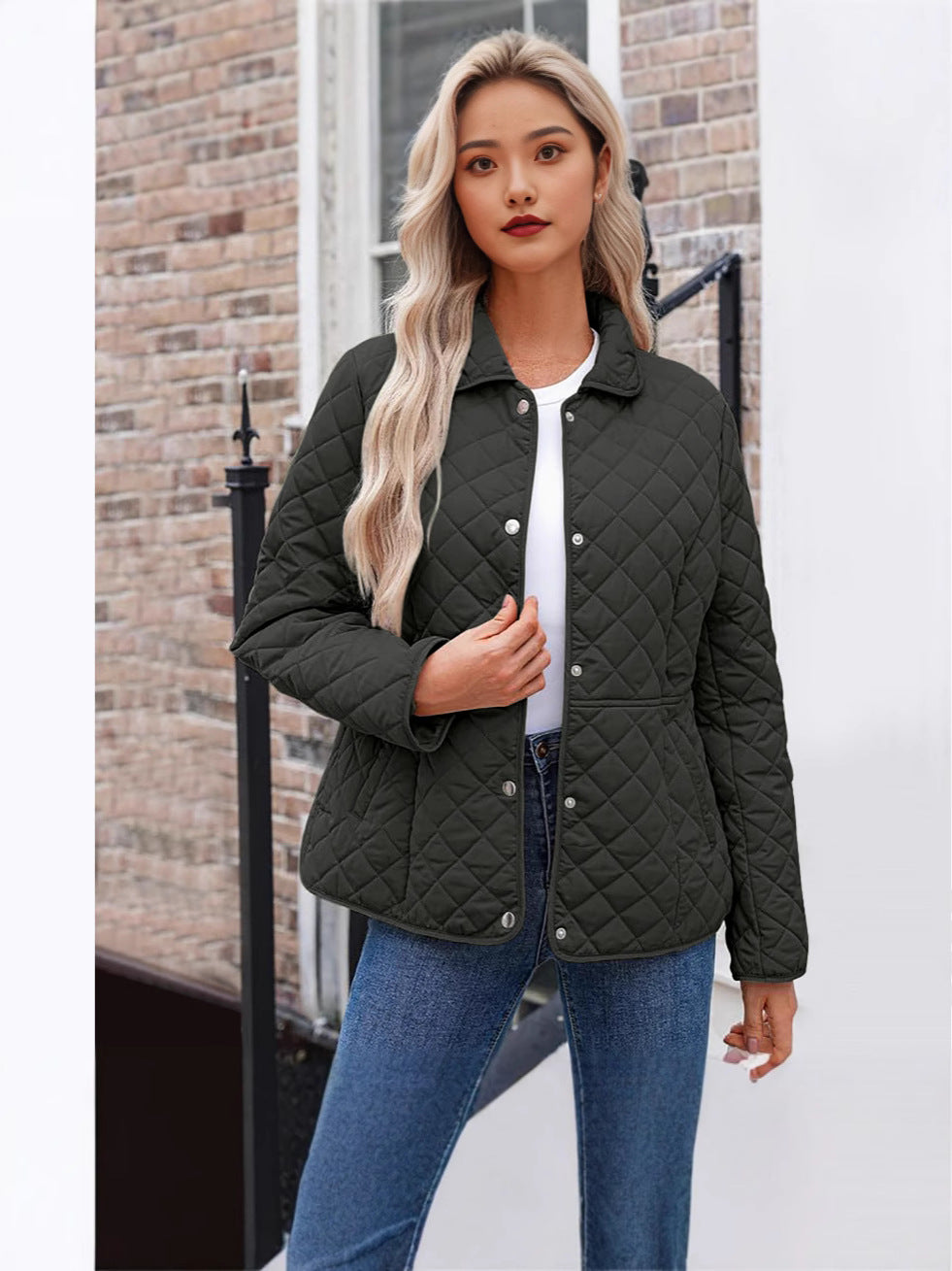 Women's Casual Quilted Lapel Collar Jacket