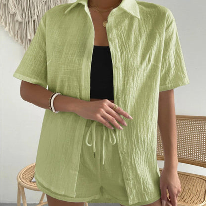 Women's Casual Cotton Loose Fit Shirt and Shorts Set
