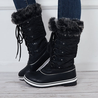 Warm Snow Boots Faux Fur Lined Lace up Mid Calf Winter Duck Boots