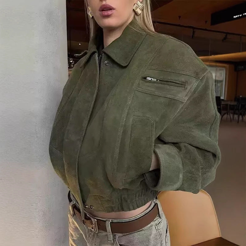 Women's Retro Leather Cropped Biker Jacket