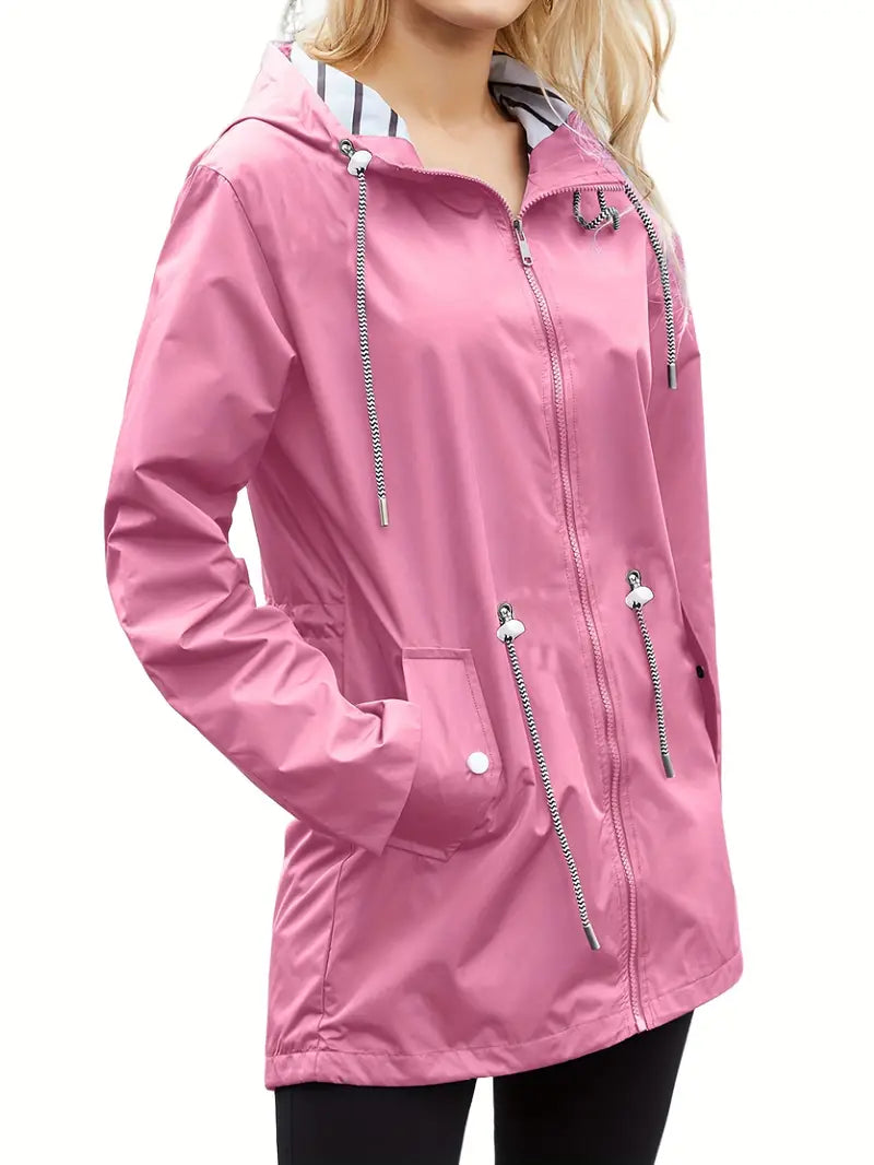 Rainproof Ladies Coat With Hood And Pockets