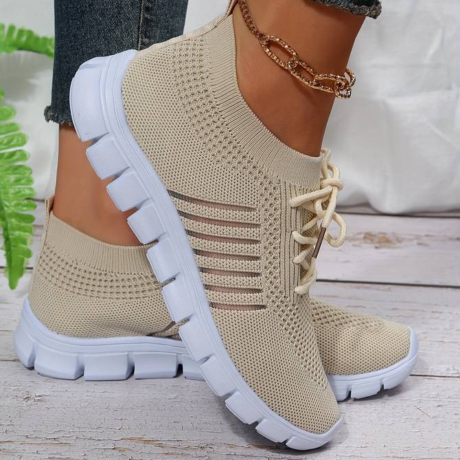 Breathable Women's Mesh Running Sneakers with Color Stripes