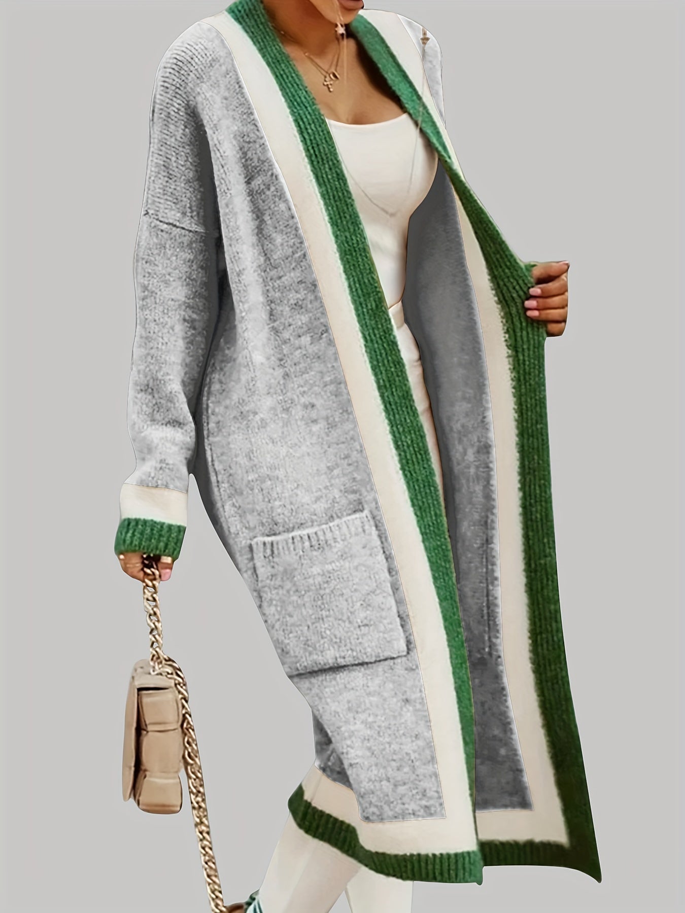 Classic Long Cardigan with Bright Details