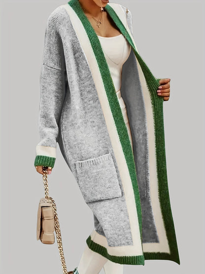 Classic Long Cardigan with Bright Details
