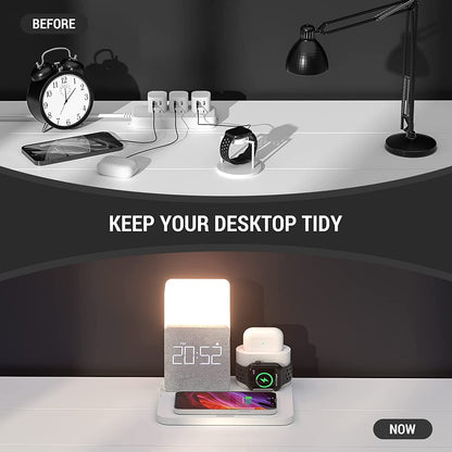 4 In 1 Fast Wireless Charger Station & Lamp With Alarm Clock