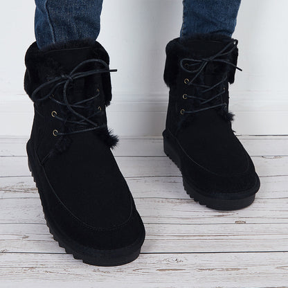 Warm Fur Lined Snow Boots Lace Up Chunky Low Heel Ankle Booties