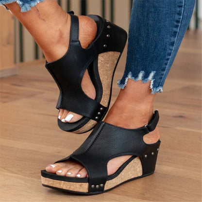 Women's Cork Platform Wedges Slingback Ankle Buckle Strap Sandals