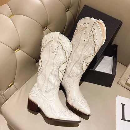 Rugged Embroidered Western Cowboy Boots