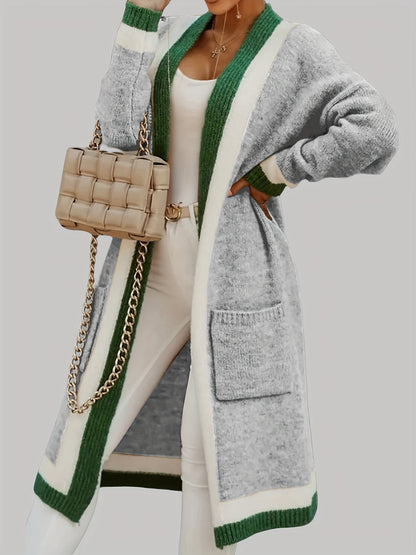 Classic Long Cardigan with Bright Details