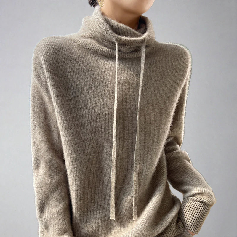 Cozy Knit Crew Neck Sweater with Belted Waist - OutfitLondon
