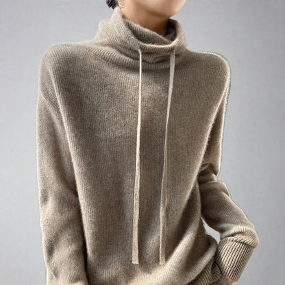 Cozy Knit Crew Neck Sweater with Belted Waist - OutfitLondon