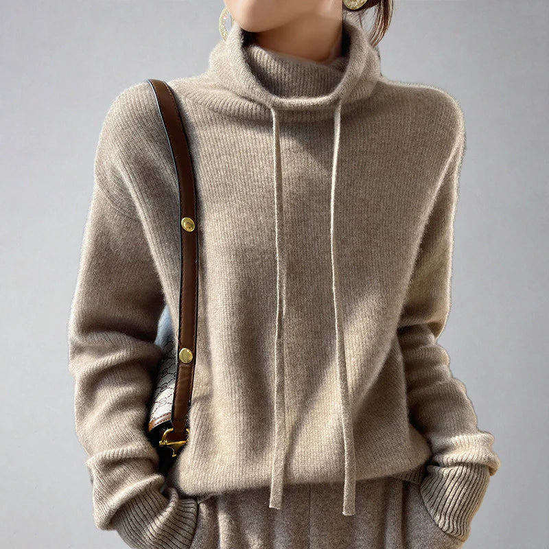 Cozy Knit Crew Neck Sweater with Belted Waist