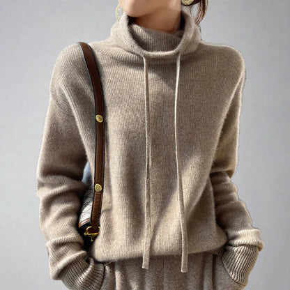 Cozy Knit Crew Neck Sweater with Belted Waist