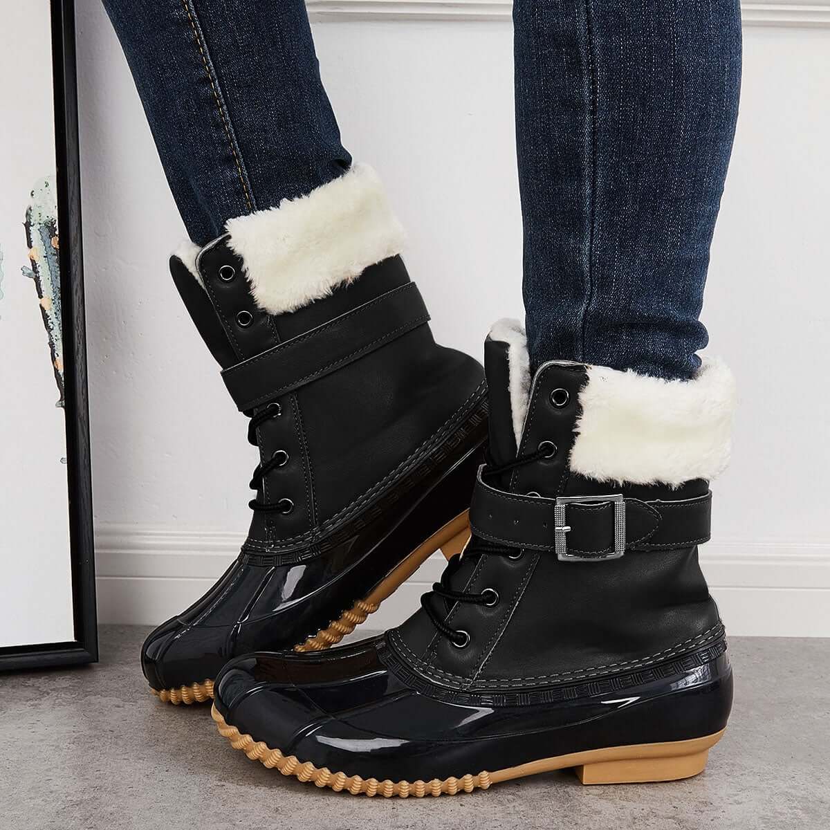 Non Slip Warm Fur Lining Snow Boots Waterproof Duck Ankle Boots