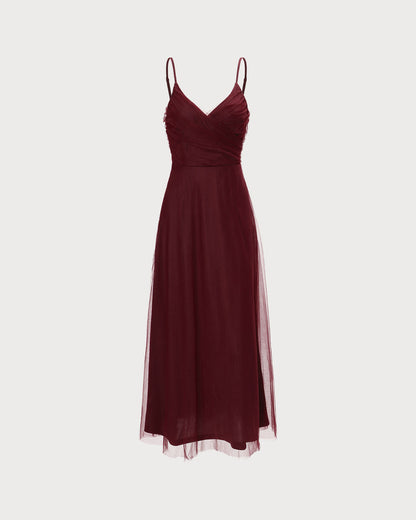 Dahlia | V Neck Wrap Fit Mesh Maxi Dress