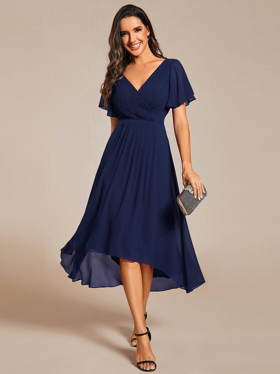 Elegant V Neck Asymmetrical Wedding Guest Dress - OutfitLondon