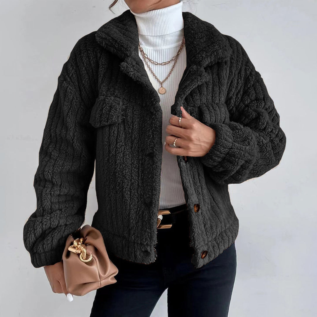 Cozy Fleece Long Sleeve Teddy Coat - OutfitLondon