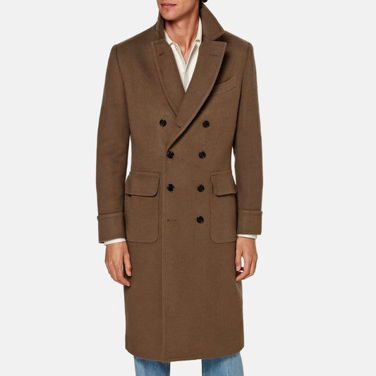 Men's Wool Trench Coat Dark Brown Double Breasted - OutfitLondon