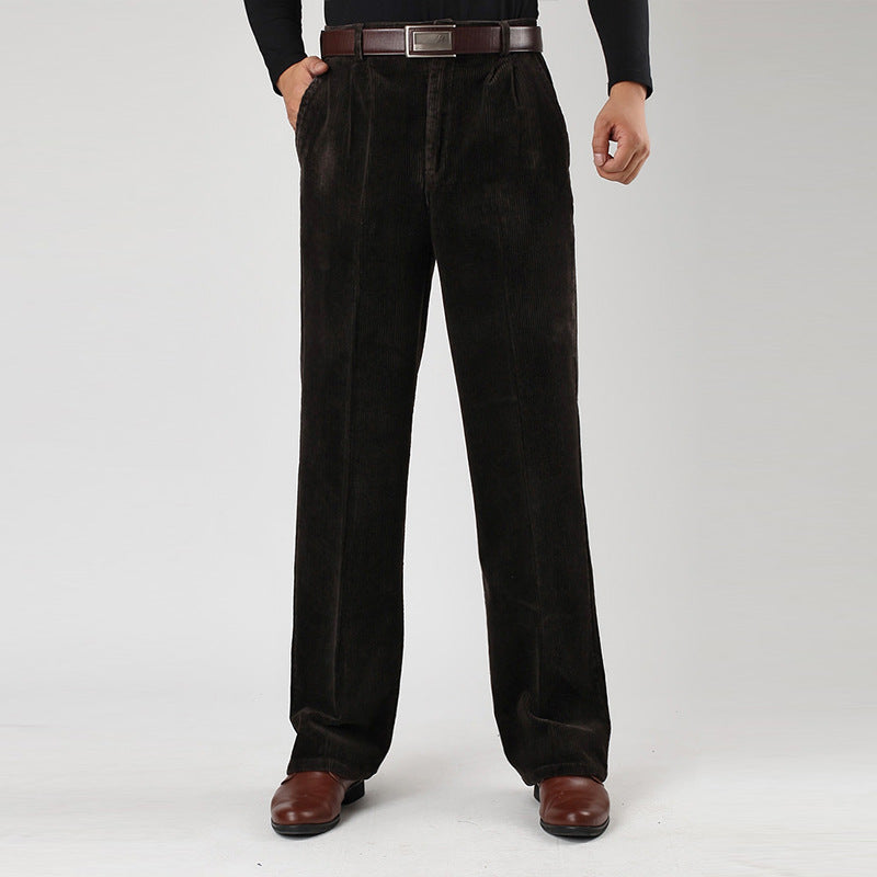 Men's Comfortable Corduroy Pants with Pleats - OutfitLondon