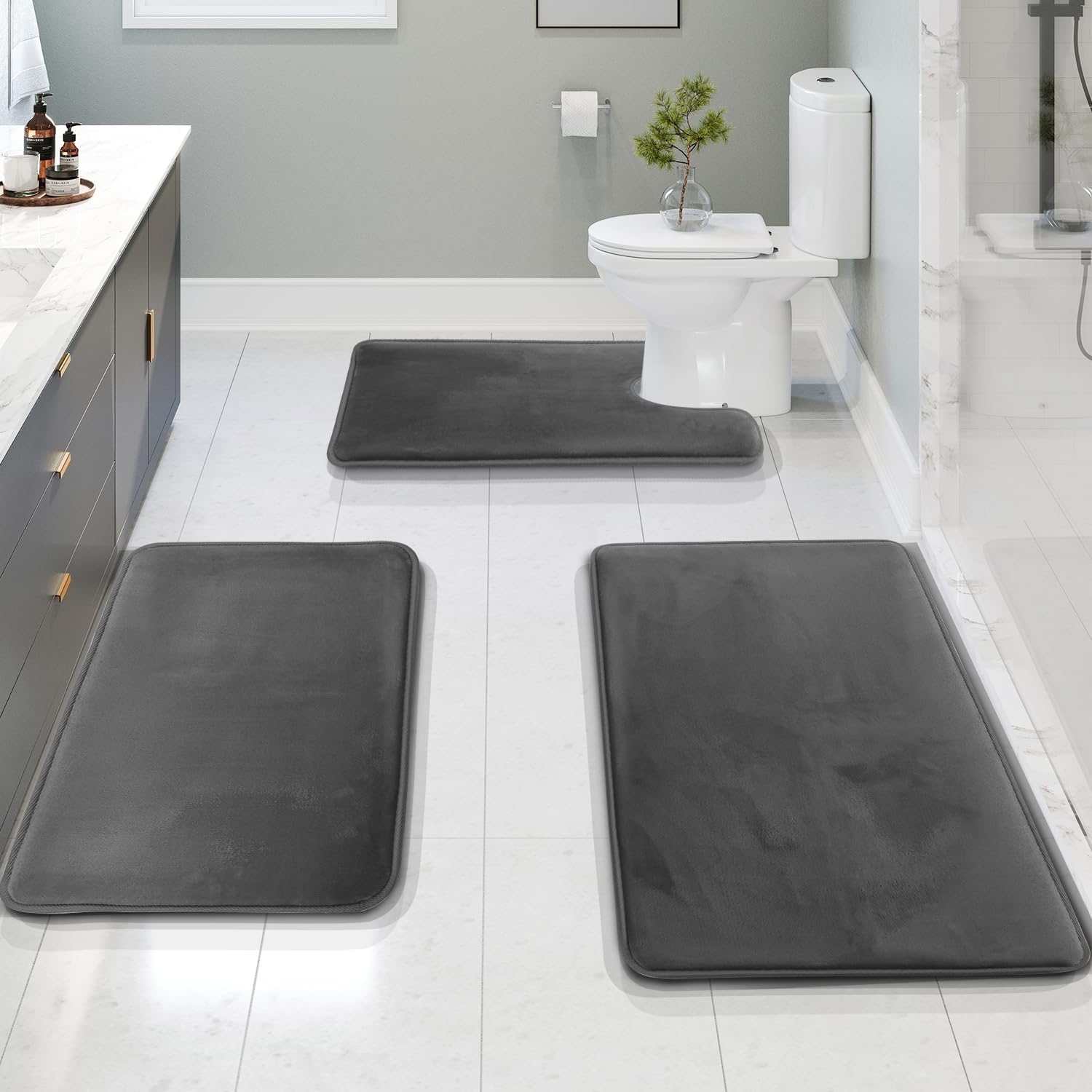 Soft Cushion Bath Mat Set 3-Piece Non Slip - OutfitLondon
