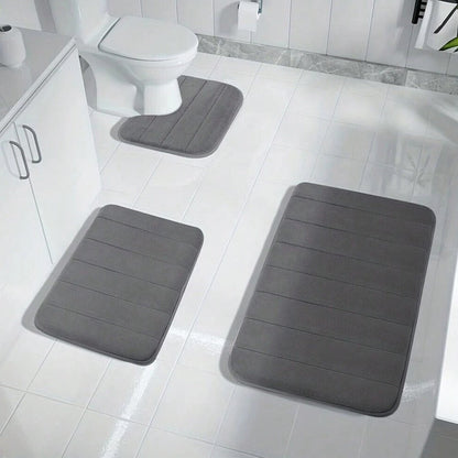 Plush 3-Piece Non-Slip Bath Mats, Memory Foam Cushioning