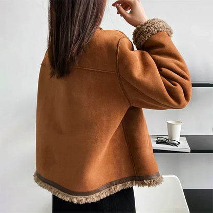Warm Cropped Women's Fleece Bomber Jacket