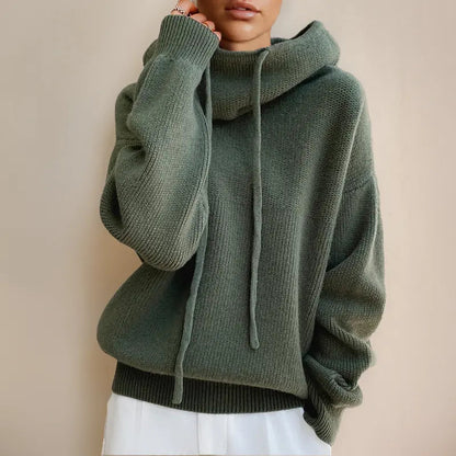 Cozy Women's Cable Knit High Neck Sweater - OutfitLondon