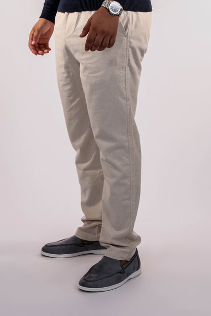 Casual Beige Linen Pants For Men