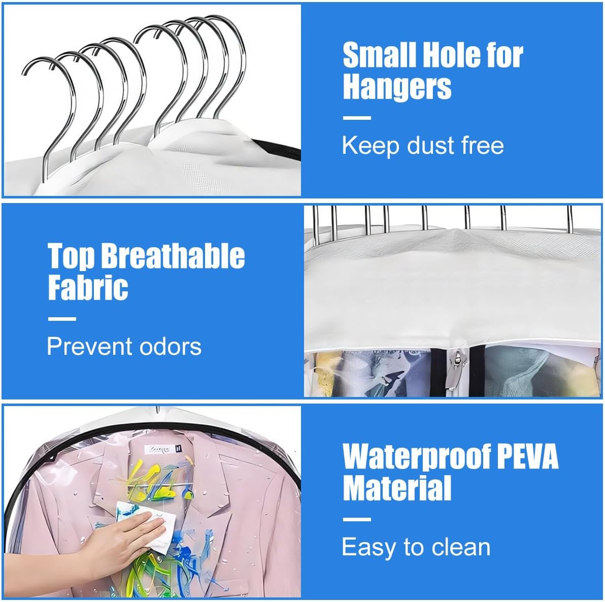 Breathable Clothing Storage Bags - 3 Pack with Easy Zipper