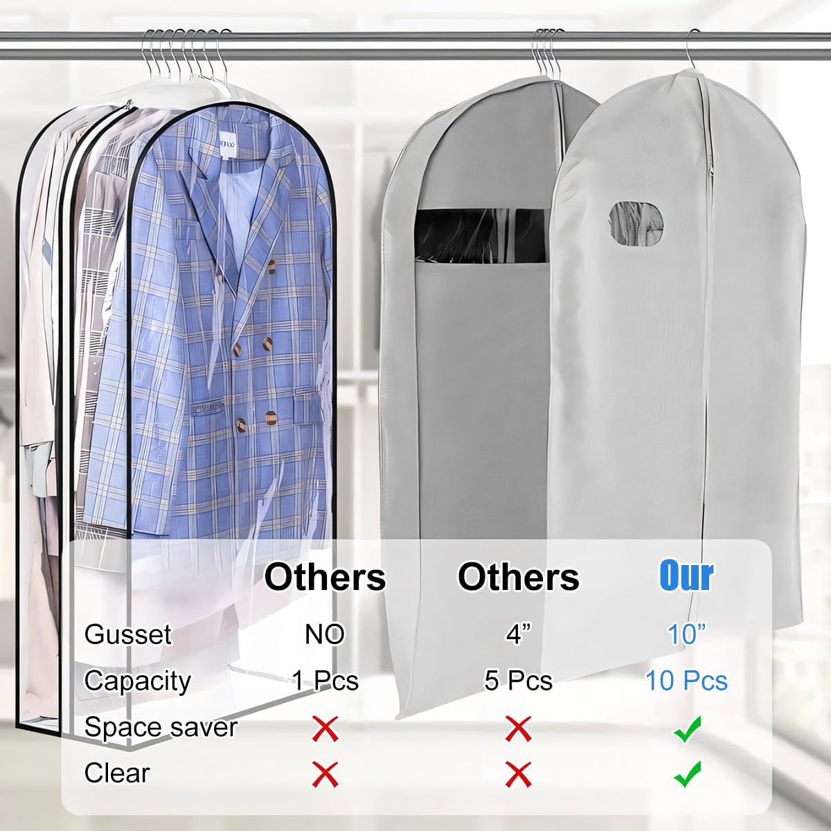Breathable Clothing Storage Bags - 3 Pack with Easy Zipper