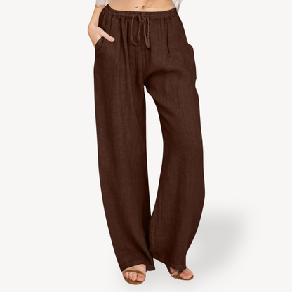 Relaxed Fit Linen Drawstring Trousers for Women