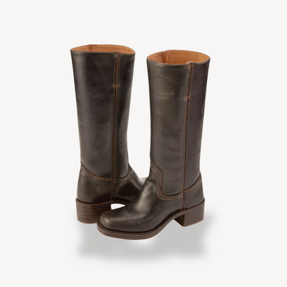 Comfortable Leather Knee High Boots with Low Block Heel