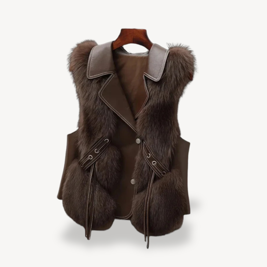 Synthetic Fur Faux Leather Waistcoat for Ladies