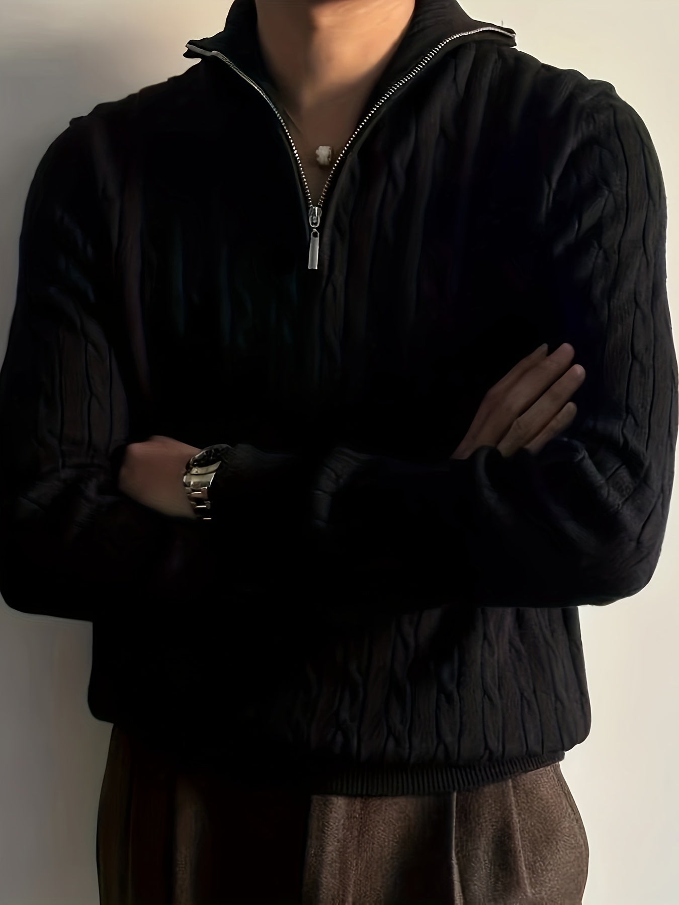 Warm Mens Cable Crew Neck Sweater - OutfitLondon
