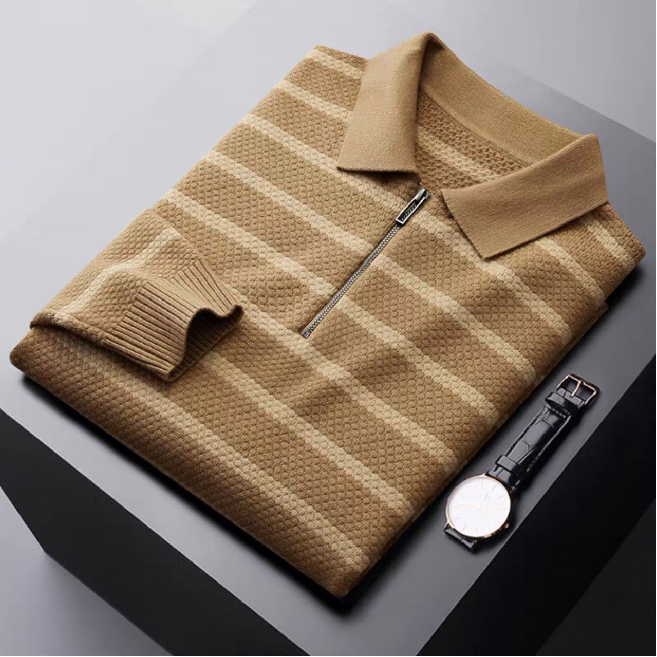 Traditional Mens Horizontal Stripe Golf Polo Shirt