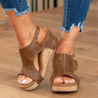 Women's Cork Platform Wedges Slingback Ankle Buckle Strap Sandals