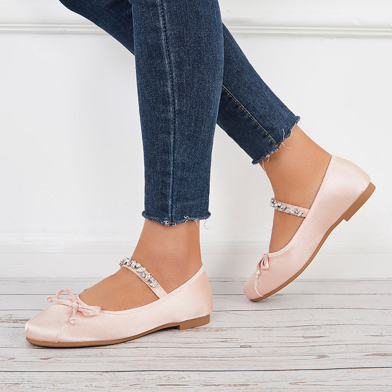 Women Mary Jane Flats Round Toe Slip on Ballet Flat Shoes