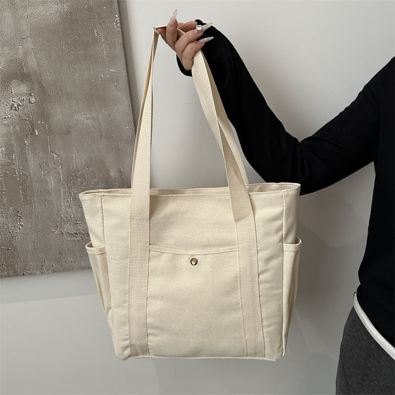 Women's Casual Canvas Tote Bag with Multiple Pockets