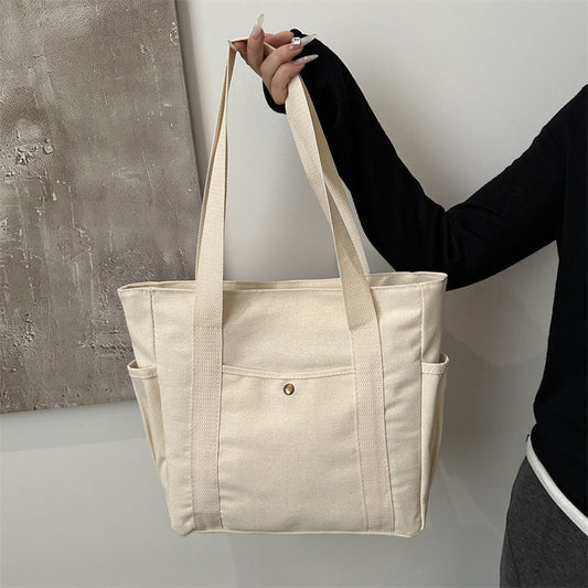 Women's Casual Canvas Tote Bag with Multiple Pockets