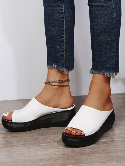 Ladies Leather Sole Slippers Wedge Slide Sandals