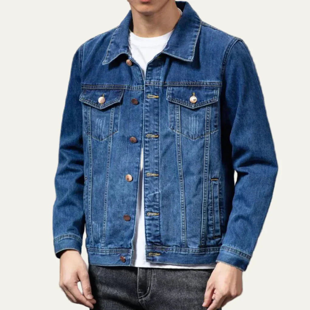 Men's Simple Blue Jeans Jacket - OutfitLondon