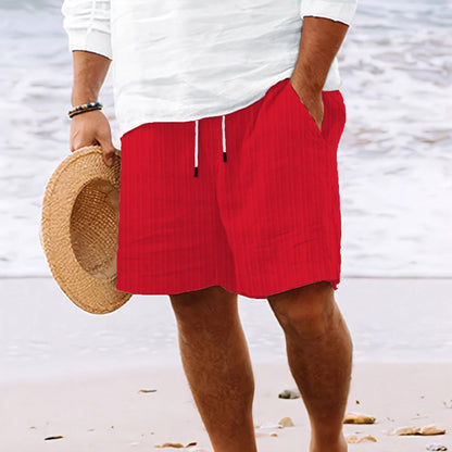 Men's Casual Drawstring Cotton Shorts with Stripe Print
