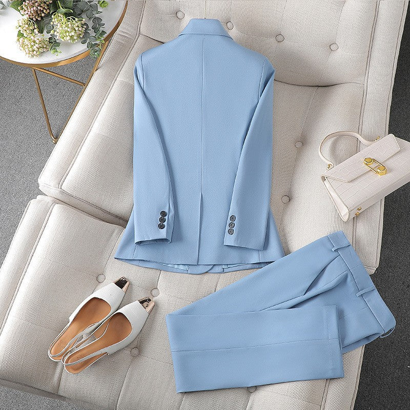 Women's Elegant Long Sleeve Wool Blend Formal Suit with Cropped