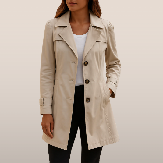 Classic Women's Trench Coat with Button Front - OutfitLondon