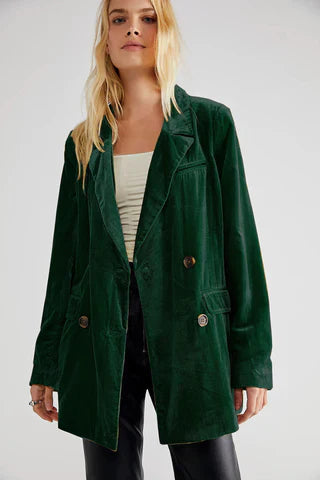 Women's Elegant Button Front Velvet Coat