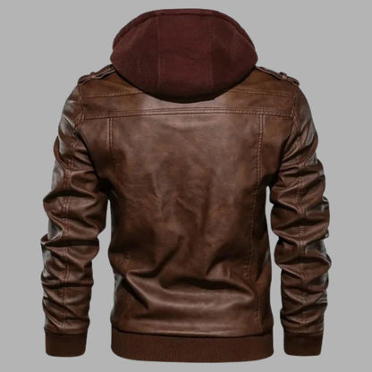 Removable Hood Genuine Leather Jacket