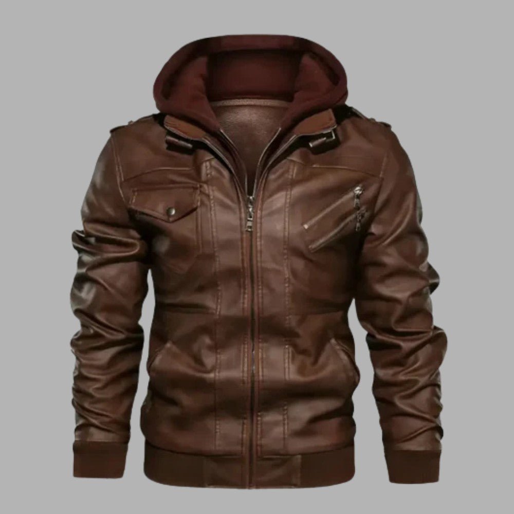 Removable Hood Genuine Leather Jacket