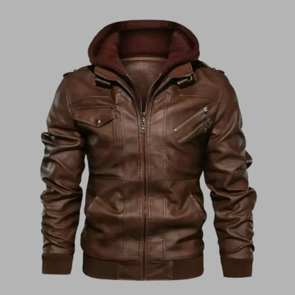 Removable Hood Genuine Leather Jacket